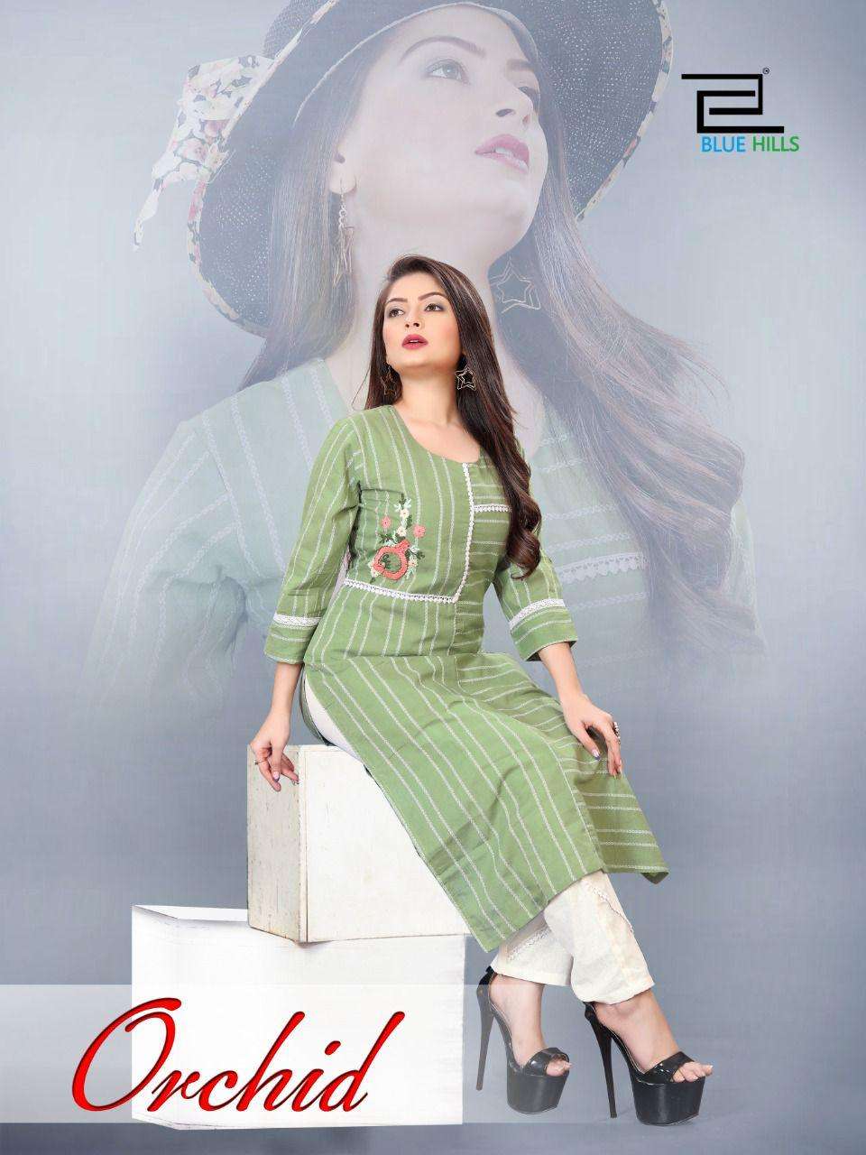 BLUE HILLS PRESENTS ORCHID COTTON HEAVY WORK WHOLESALE KURTI WITH BOTTOM